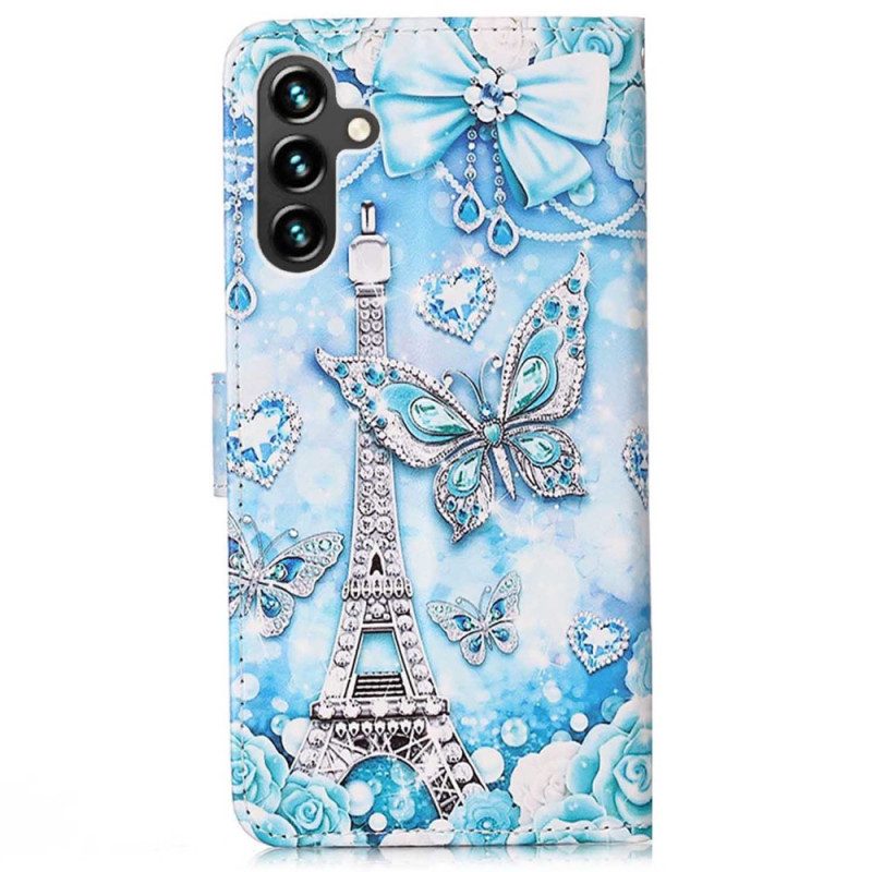 Custodia in pelle Samsung Galaxy A54 5G Farfalle Della Torre Eiffel