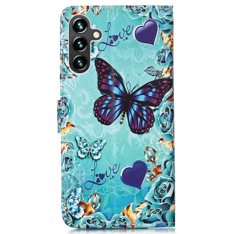 Custodia in pelle Samsung Galaxy A54 5G Farfalle Perizoma Colorate