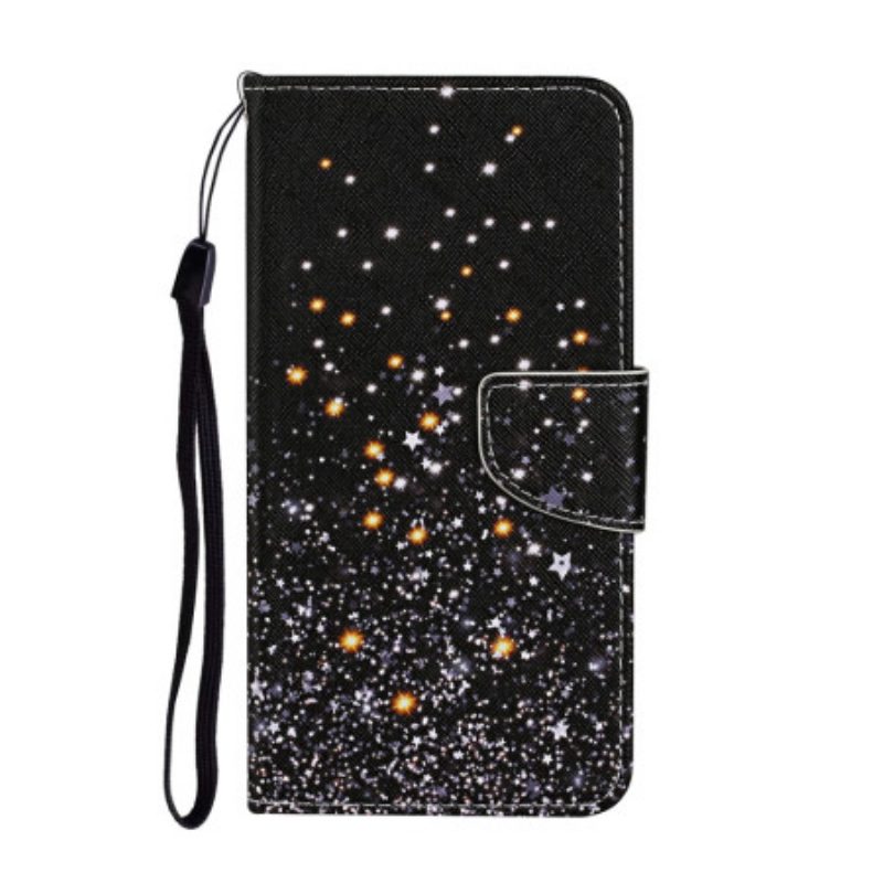 Custodia in pelle Samsung Galaxy A54 5G Fondo Nero E Cinturino Glitterato