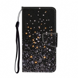 Custodia in pelle Samsung Galaxy A54 5G Fondo Nero E Cinturino Glitterato