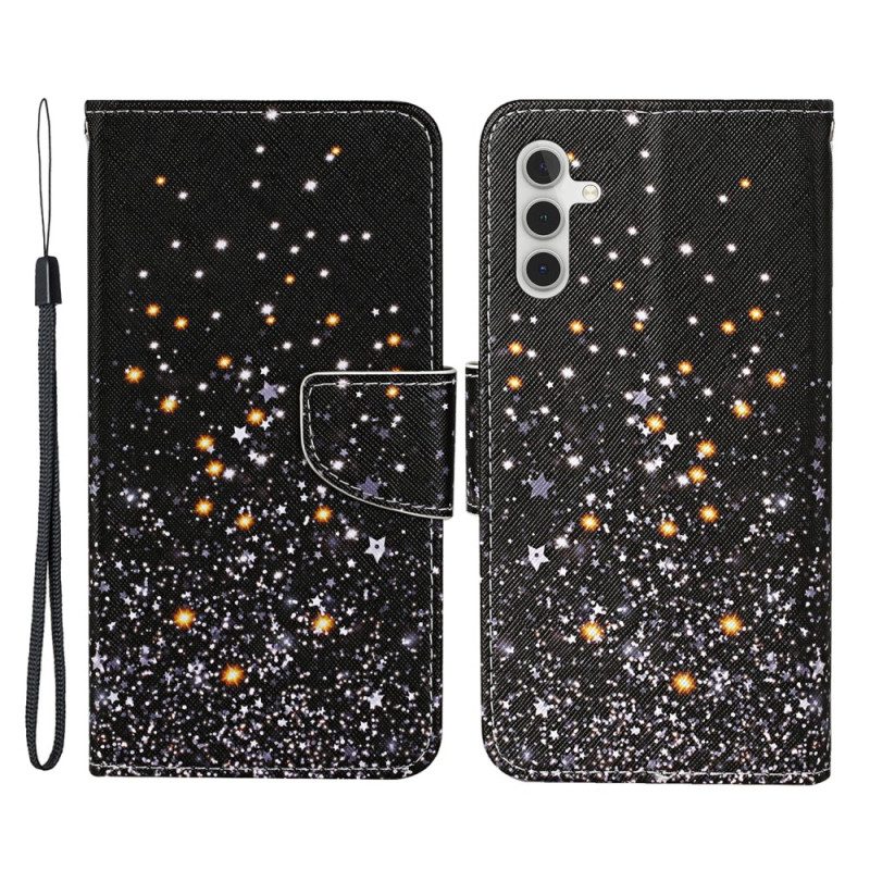 Custodia in pelle Samsung Galaxy A54 5G Fondo Nero E Cinturino Glitterato