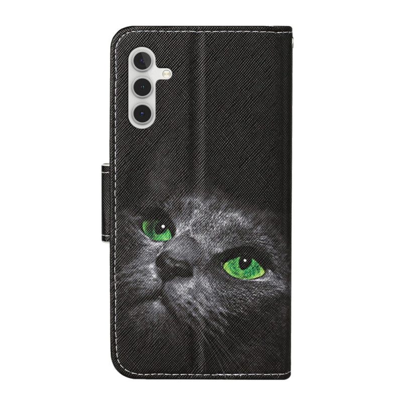 Custodia in pelle Samsung Galaxy A54 5G Gatto Dagli Occhi Verdi In Cinturino