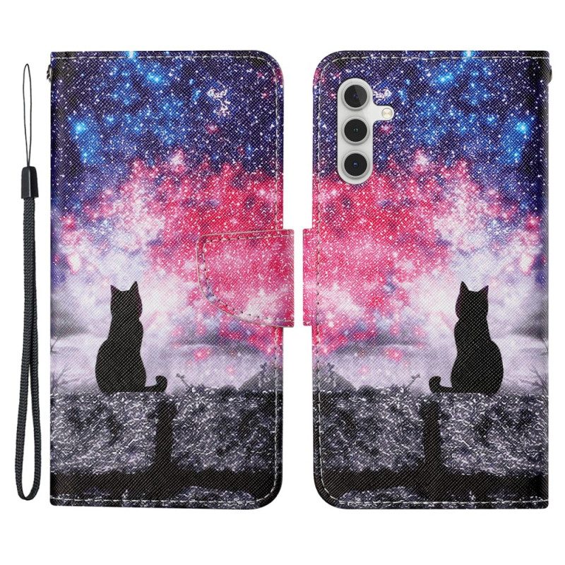 Custodia in pelle Samsung Galaxy A54 5G Gatto Lucernario