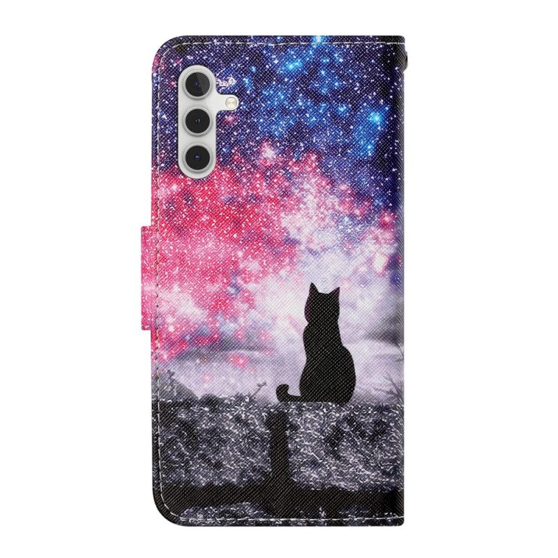 Custodia in pelle Samsung Galaxy A54 5G Gatto Lucernario