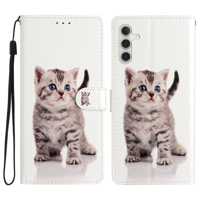 Custodia in pelle Samsung Galaxy A54 5G Grazioso Gattino Con Cinturino