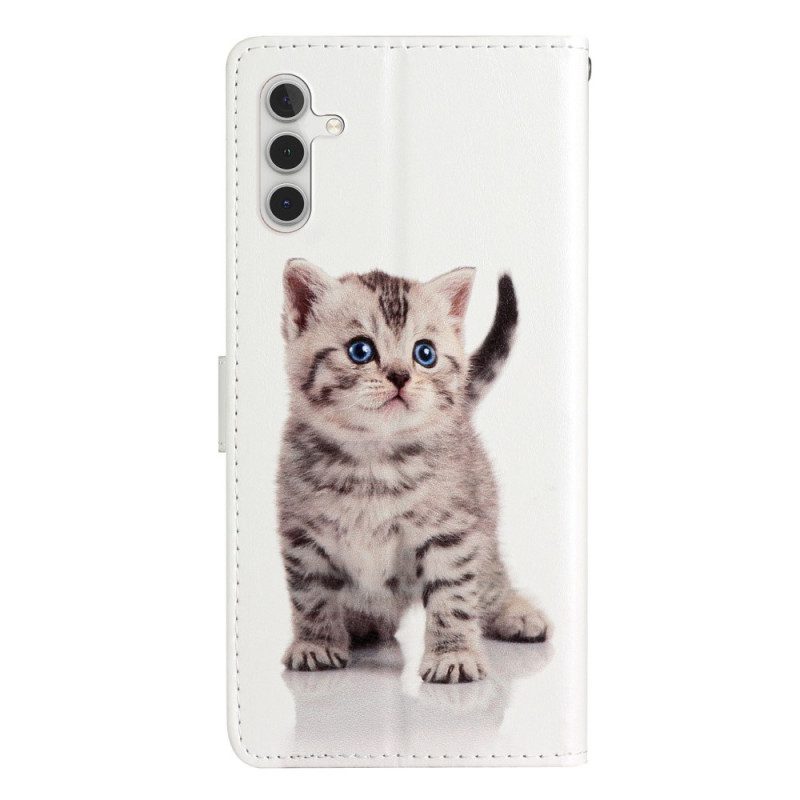 Custodia in pelle Samsung Galaxy A54 5G Grazioso Gattino Con Cinturino