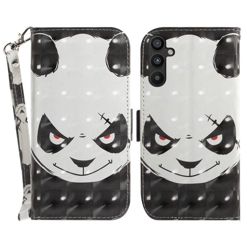 Custodia in pelle Samsung Galaxy A54 5G Panda Arrabbiato Con Cordino