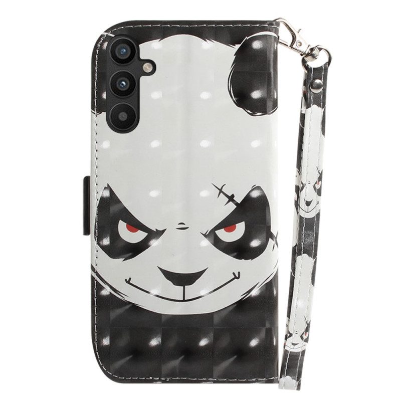 Custodia in pelle Samsung Galaxy A54 5G Panda Arrabbiato Con Cordino