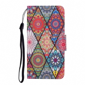 Custodia in pelle Samsung Galaxy A54 5G Patchwork Con Cordino