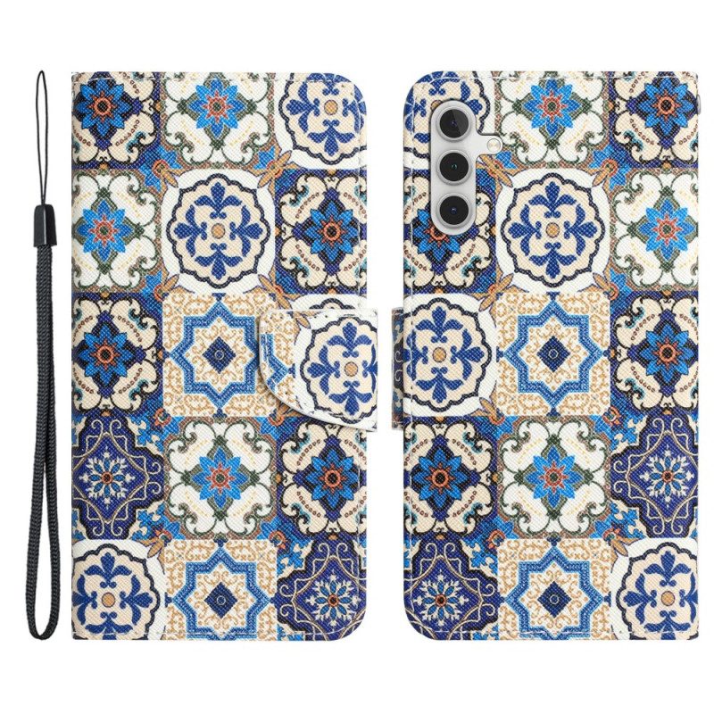 Custodia in pelle Samsung Galaxy A54 5G Patchwork Con Spalline