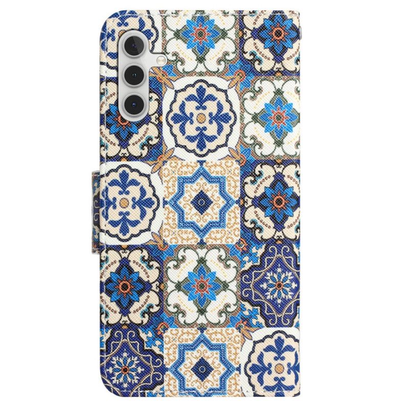 Custodia in pelle Samsung Galaxy A54 5G Patchwork Con Spalline