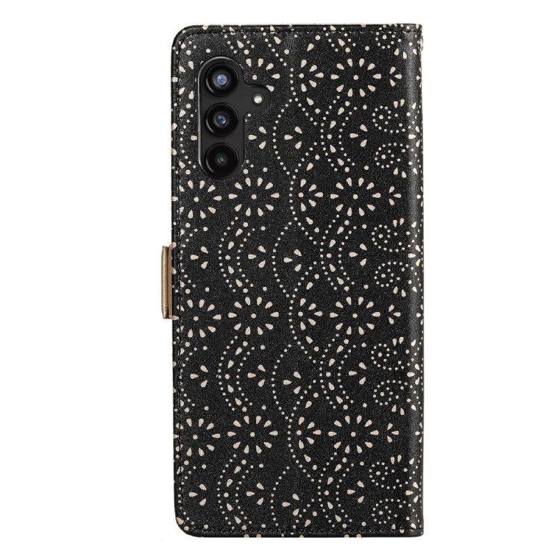 Custodia in pelle Samsung Galaxy A54 5G Portamonete Con Cinturino In Pizzo