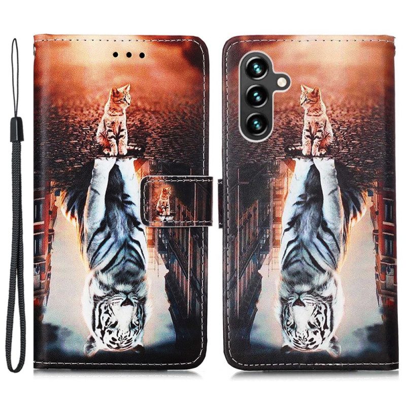 Custodia in pelle Samsung Galaxy A54 5G Sogno Di Gattino Strappy