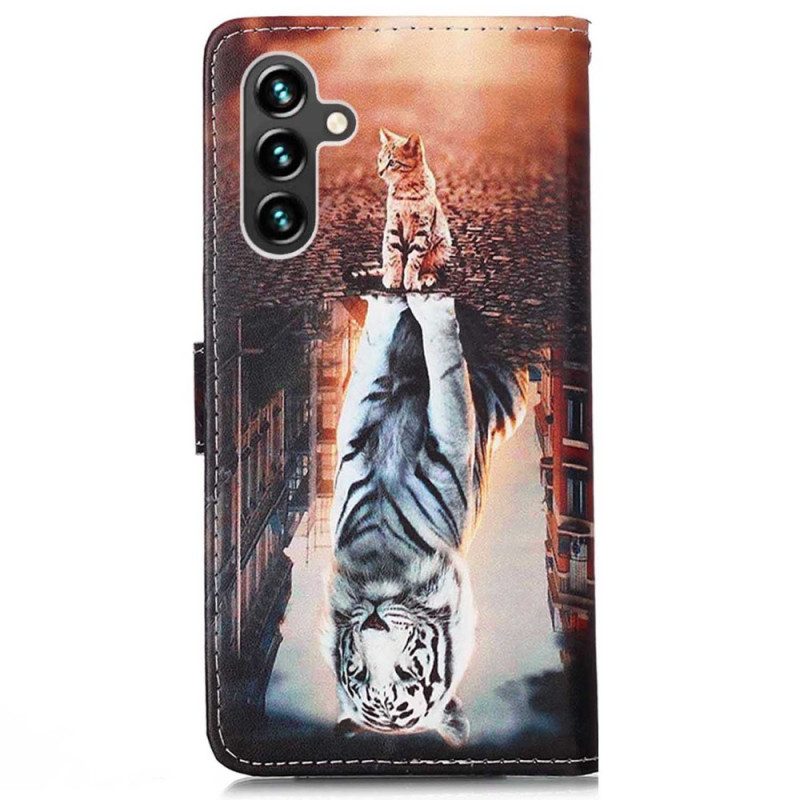 Custodia in pelle Samsung Galaxy A54 5G Sogno Di Gattino Strappy