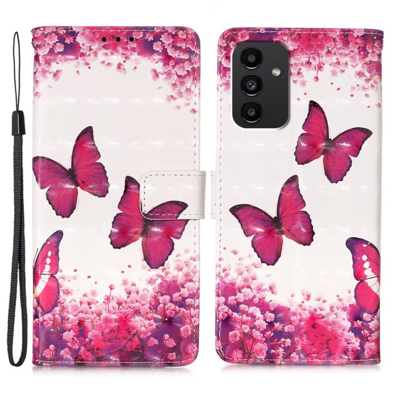 Custodia in pelle Samsung Galaxy A54 5G Volo Di Farfalle In Cordino