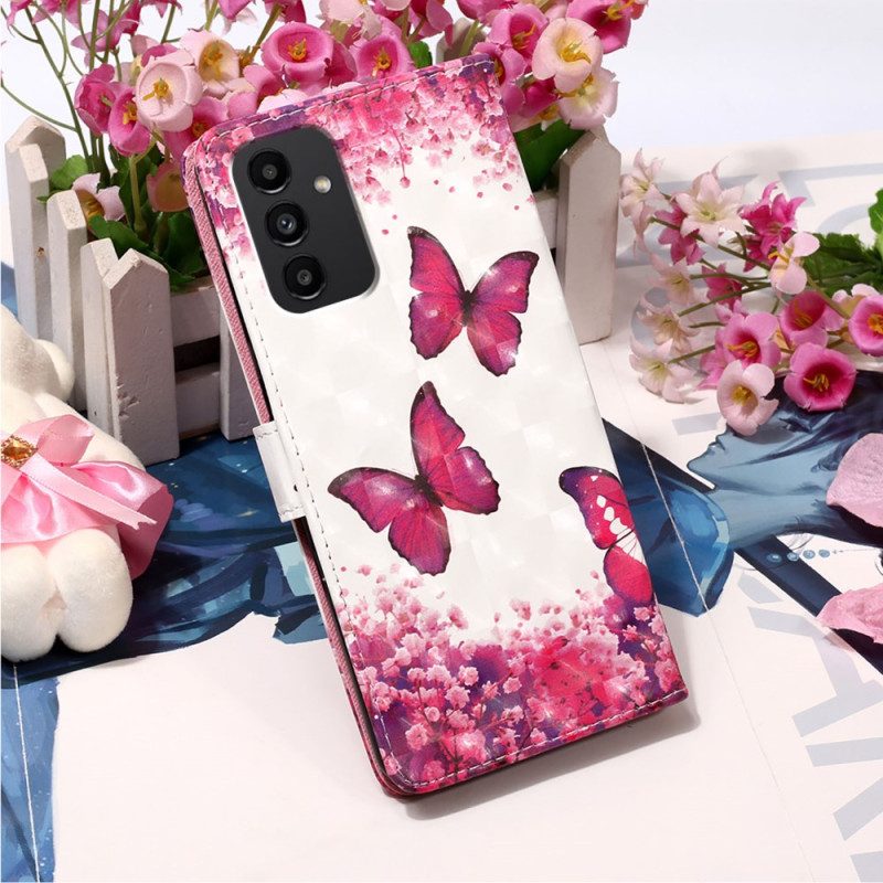 Custodia in pelle Samsung Galaxy A54 5G Volo Di Farfalle In Cordino