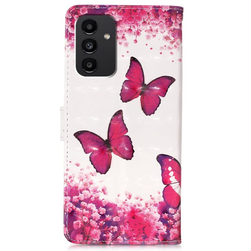 Custodia in pelle Samsung Galaxy A54 5G Volo Di Farfalle In Cordino