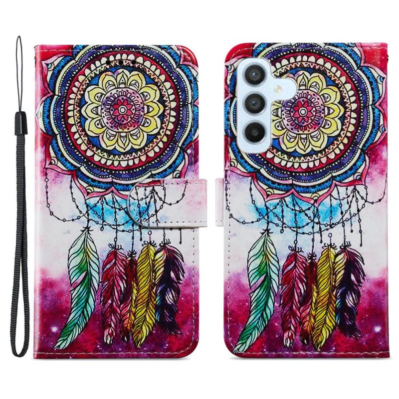 Folio Cover Samsung Galaxy A54 5G Acchiappasogni Ad Acquerello Con Cinturino