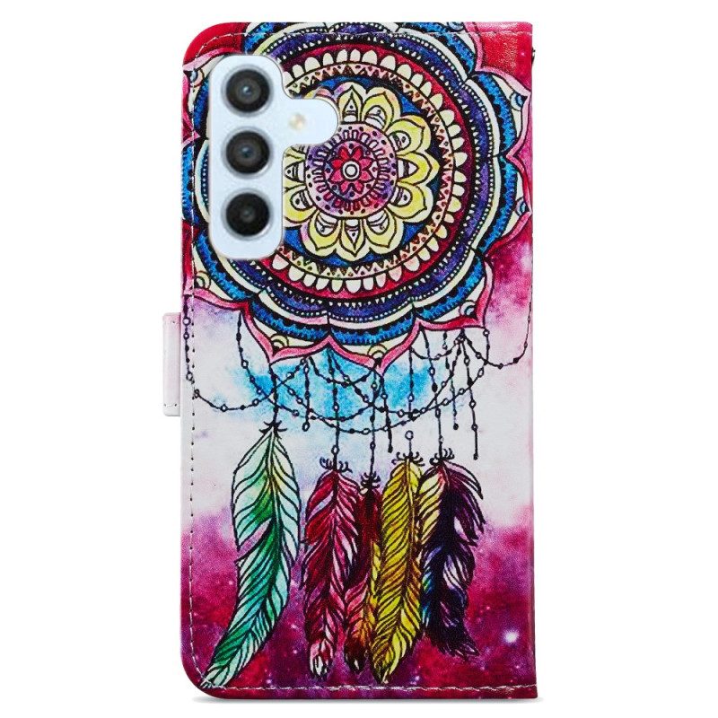 Folio Cover Samsung Galaxy A54 5G Acchiappasogni Ad Acquerello Con Cinturino