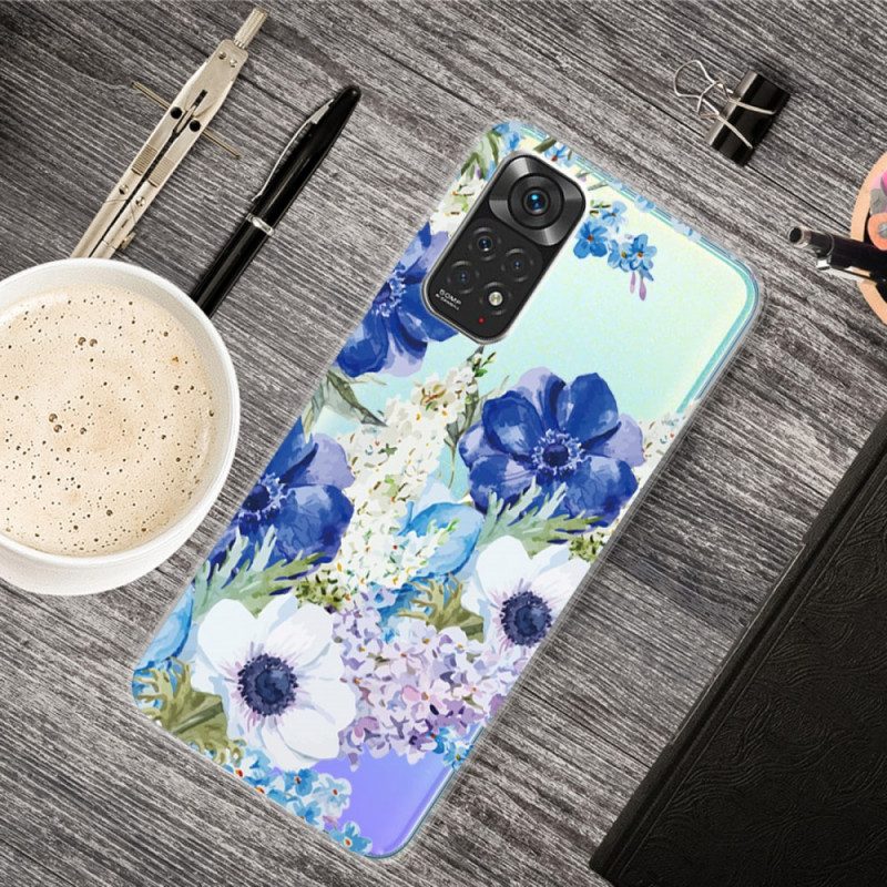 Cover Xiaomi Redmi Note 11 / 11S Fiori Blu Dell'acquerello Senza Soluzione Di Continuità