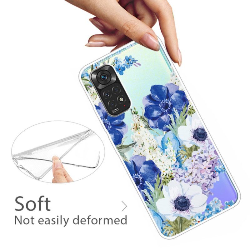 Cover Xiaomi Redmi Note 11 / 11S Fiori Blu Dell'acquerello Senza Soluzione Di Continuità