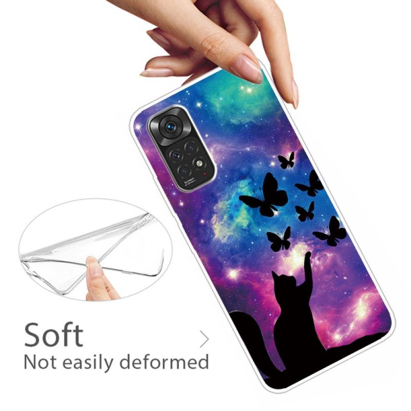 Cover Xiaomi Redmi Note 11 / 11S Gatto E Farfalle Nello Spazio