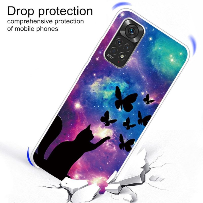 Cover Xiaomi Redmi Note 11 / 11S Gatto E Farfalle Nello Spazio