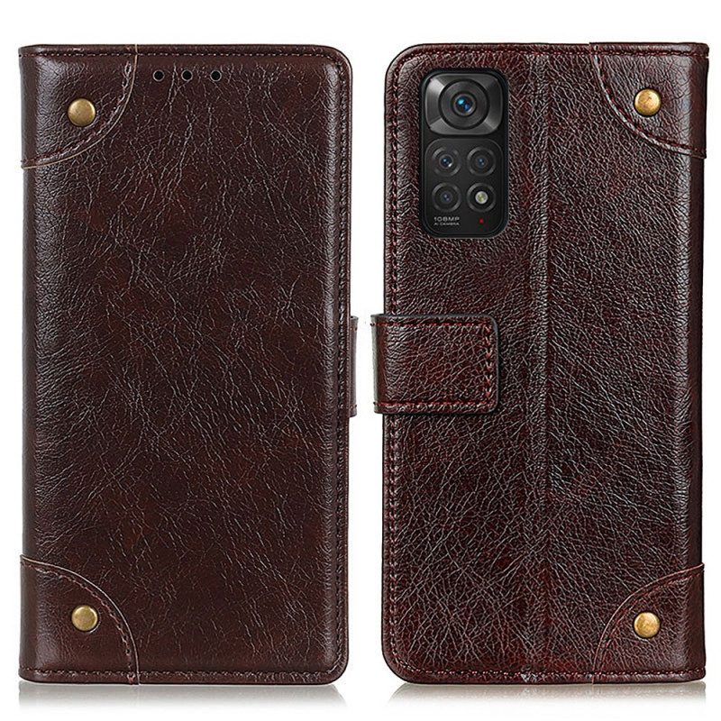 Custodia A Portafoglio Xiaomi Redmi Note 11 / 11S Rivetti Vintage In Pelle Nappa Stile