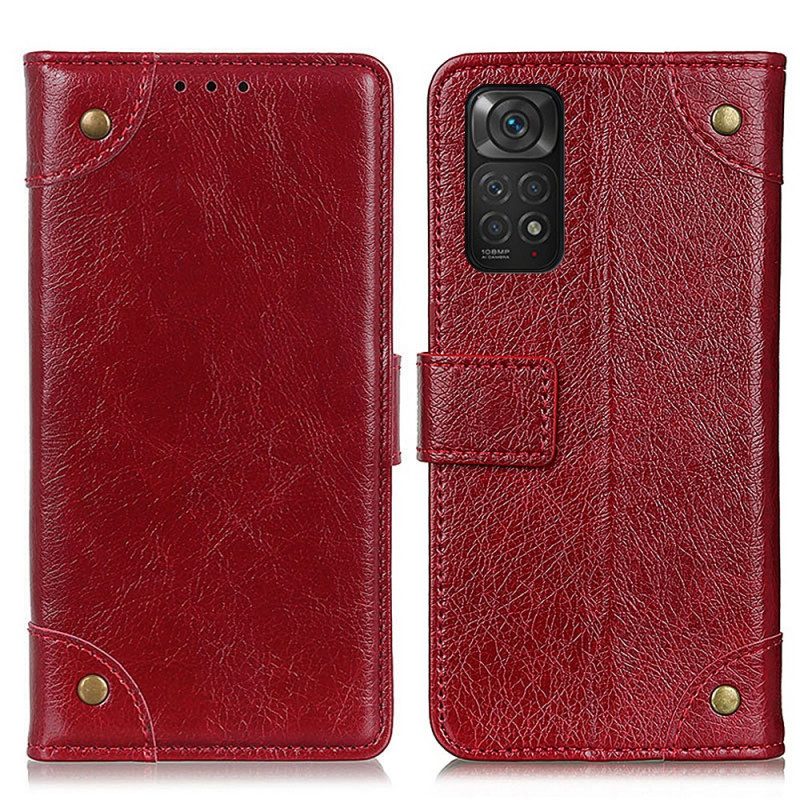 Custodia A Portafoglio Xiaomi Redmi Note 11 / 11S Rivetti Vintage In Pelle Nappa Stile