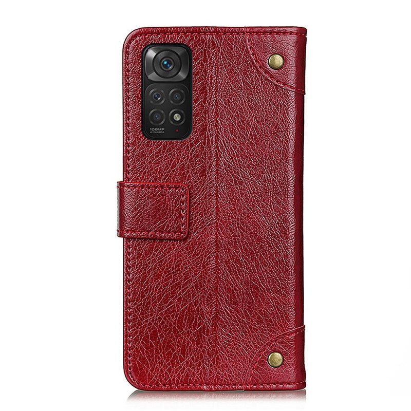 Custodia A Portafoglio Xiaomi Redmi Note 11 / 11S Rivetti Vintage In Pelle Nappa Stile