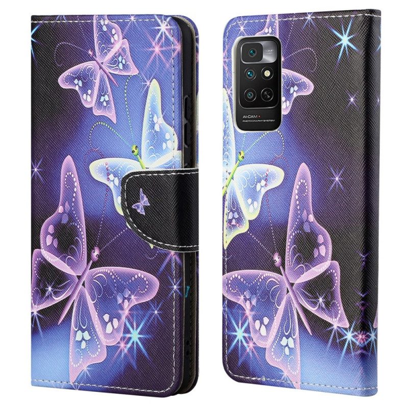 Custodia in pelle Xiaomi Redmi Note 11 / 11S Farfalle Al Neon