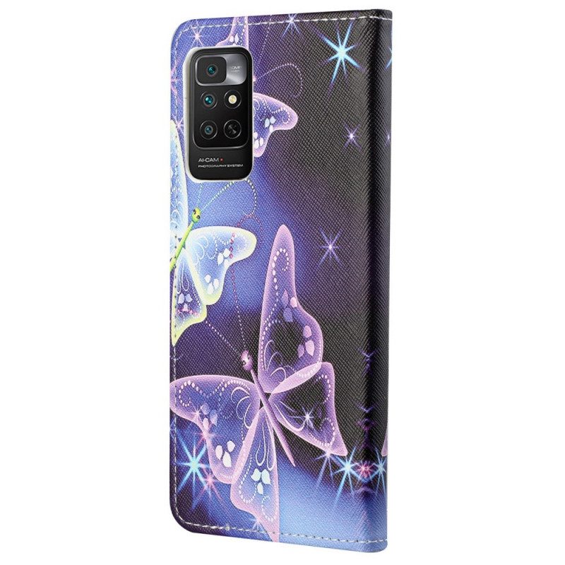 Custodia in pelle Xiaomi Redmi Note 11 / 11S Farfalle Al Neon