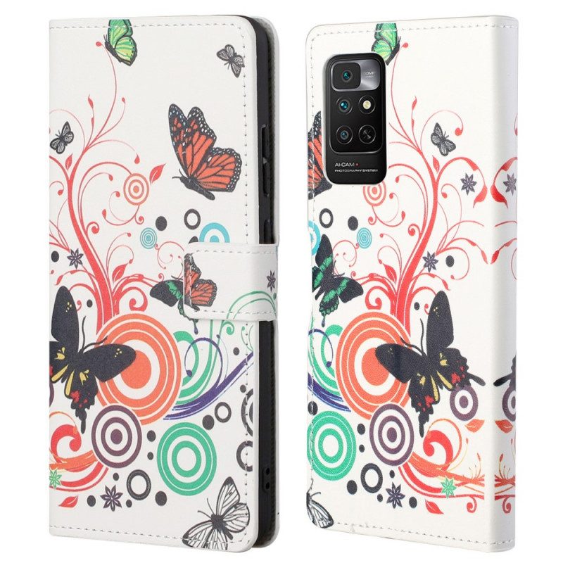 Custodia in pelle Xiaomi Redmi Note 11 / 11S Farfalle E Fiori