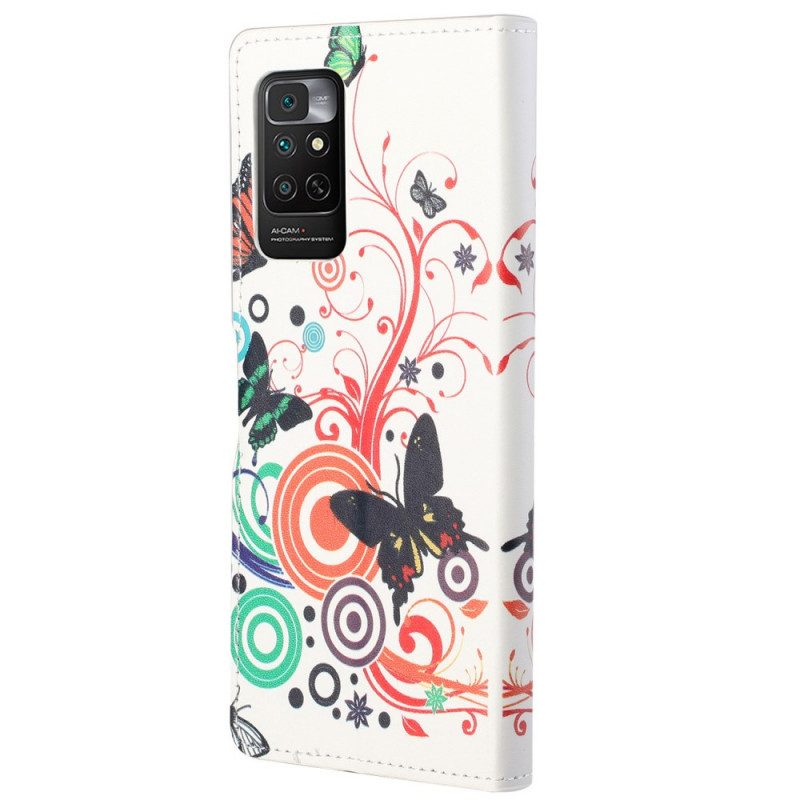 Custodia in pelle Xiaomi Redmi Note 11 / 11S Farfalle E Fiori