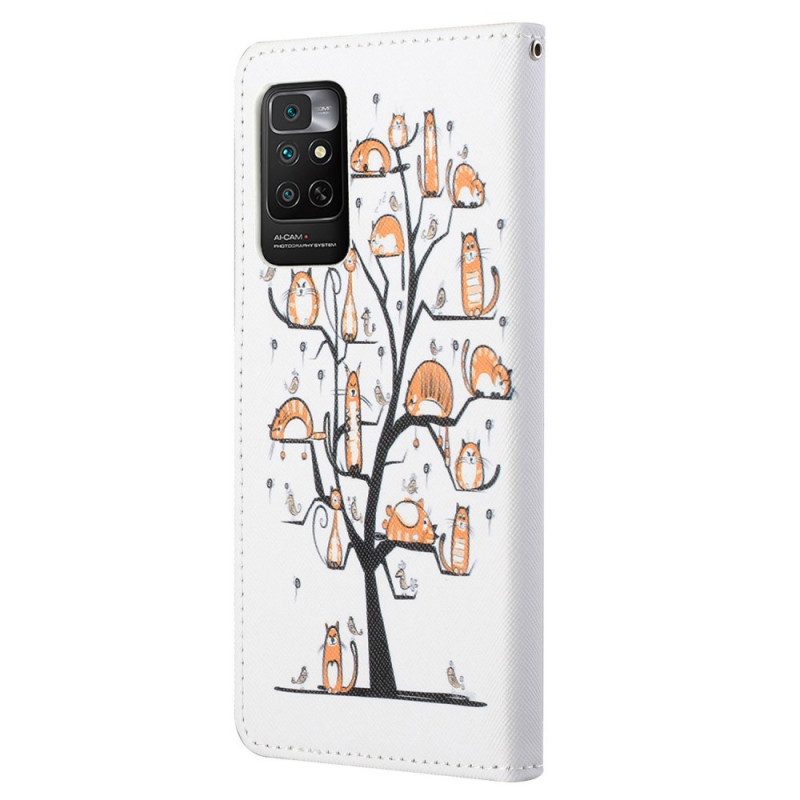 Custodia in pelle Xiaomi Redmi Note 11 / 11S Gatti Funky Con Cinturino