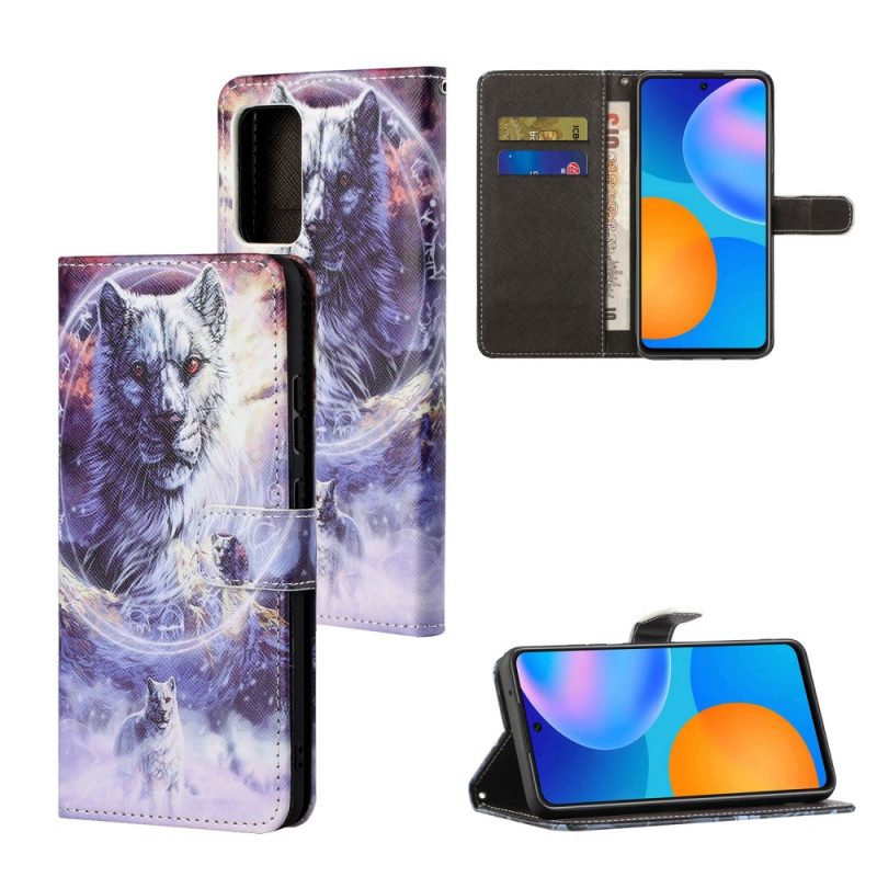 Custodia in pelle Xiaomi Redmi Note 11 / 11S Lupo In Inverno Con Cordino