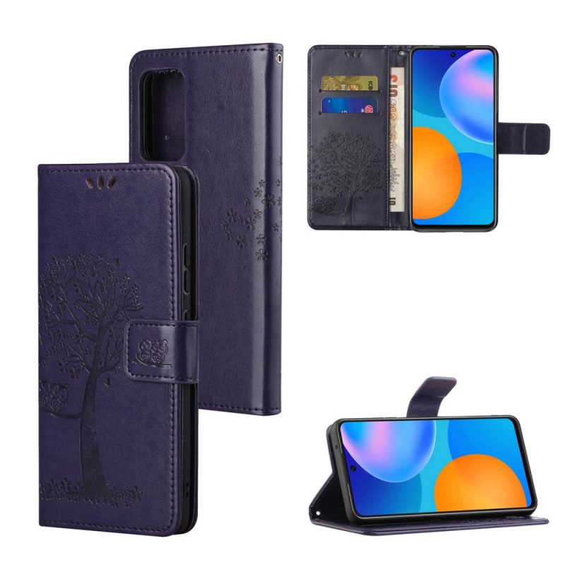 Custodia in pelle Xiaomi Redmi Note 11 / 11S Perizoma Albero E Gufi