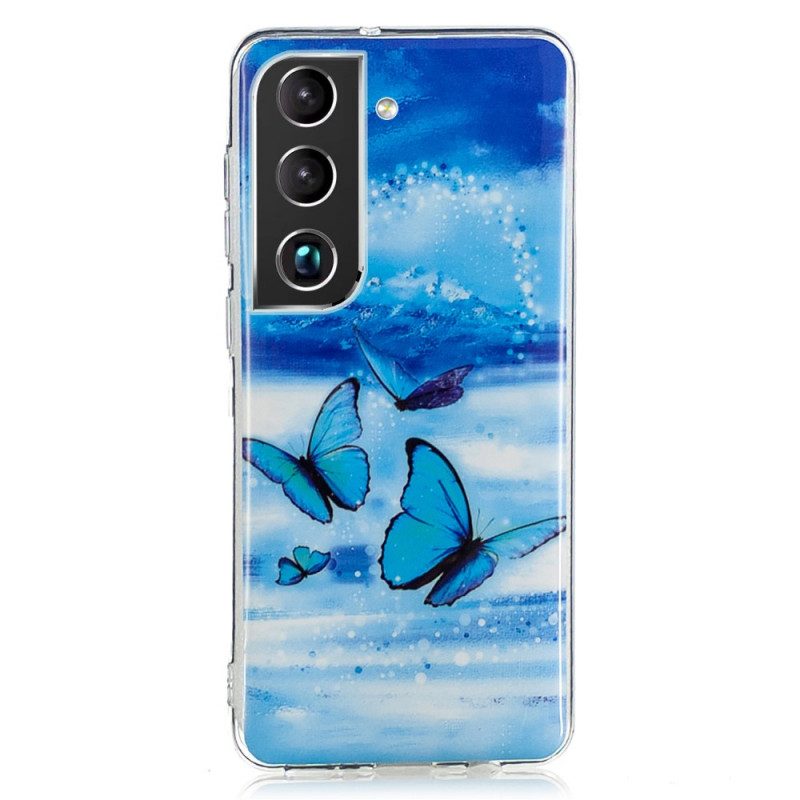 Cover Samsung Galaxy S22 Plus 5G Farfalle Blu Fluorescenti