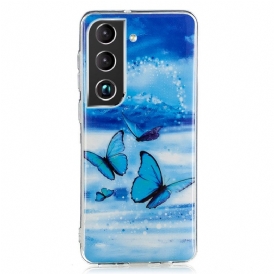 Cover Samsung Galaxy S22 Plus 5G Farfalle Blu Fluorescenti