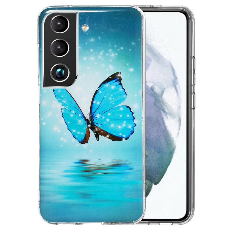 Cover Samsung Galaxy S22 Plus 5G Farfalle Blu Fluorescenti