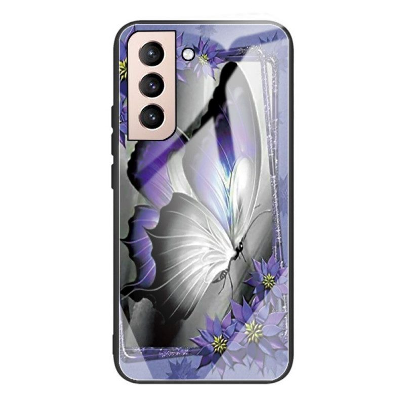 Cover Samsung Galaxy S22 Plus 5G Vetro Temperato Farfalla Viola