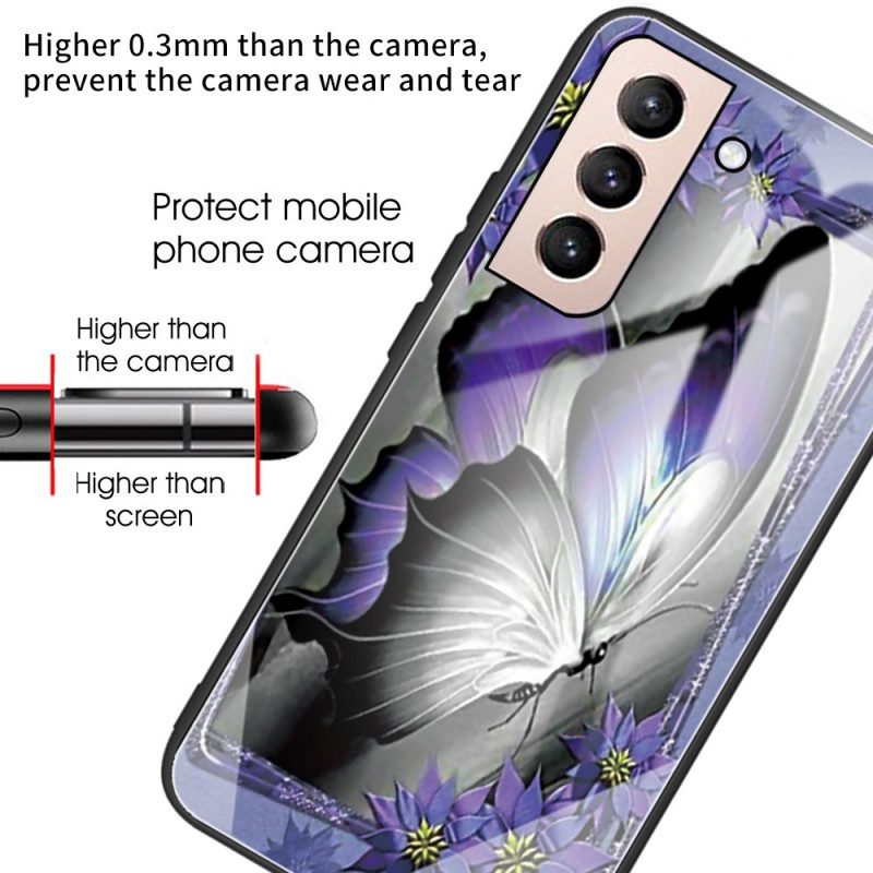 Cover Samsung Galaxy S22 Plus 5G Vetro Temperato Farfalla Viola