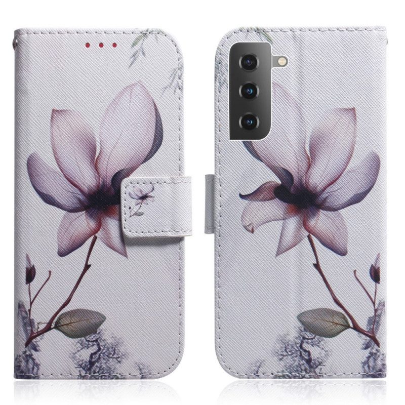 Custodia A Portafoglio Samsung Galaxy S22 Plus 5G Fiore Rosa Polveroso