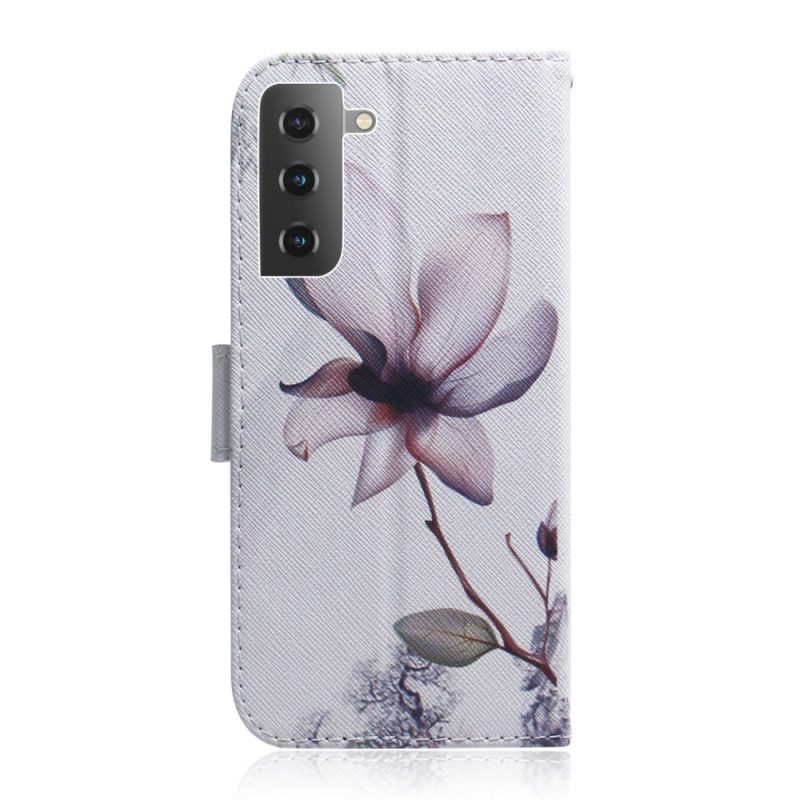 Custodia A Portafoglio Samsung Galaxy S22 Plus 5G Fiore Rosa Polveroso