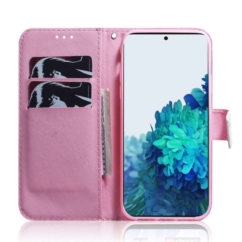 Custodia A Portafoglio Samsung Galaxy S22 Plus 5G Fiore Rosa Polveroso