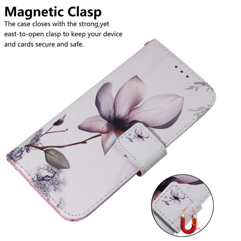 Custodia A Portafoglio Samsung Galaxy S22 Plus 5G Fiore Rosa Polveroso