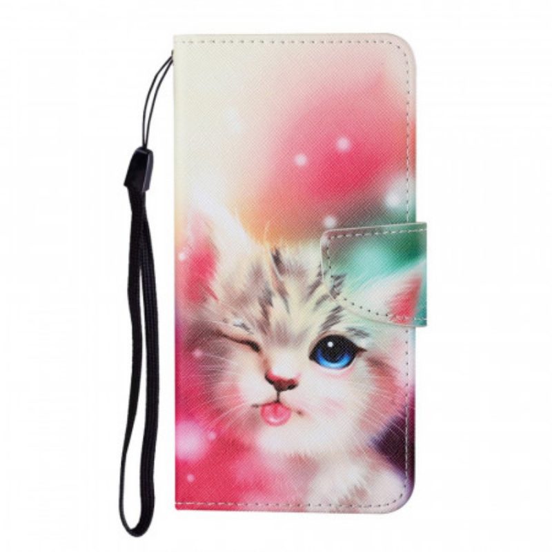 Custodia A Portafoglio Samsung Galaxy S22 Plus 5G Gatto Reale Con Cordino