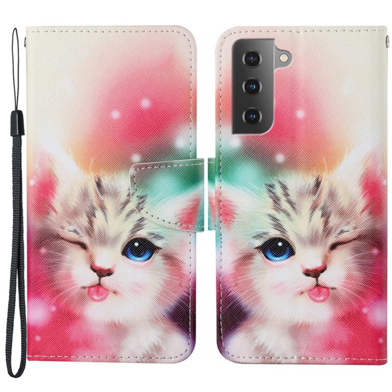 Custodia A Portafoglio Samsung Galaxy S22 Plus 5G Gatto Reale Con Cordino