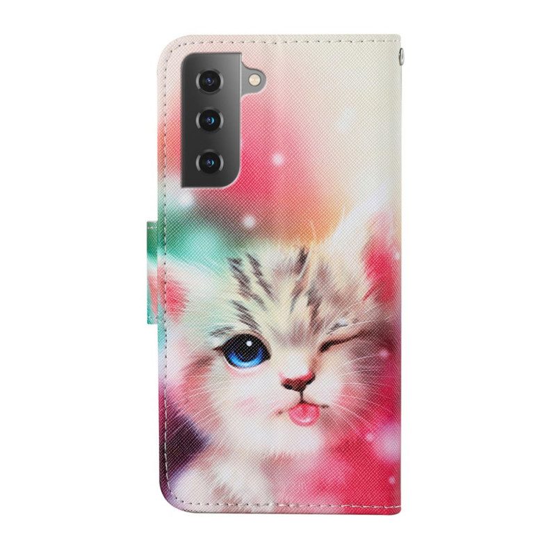 Custodia A Portafoglio Samsung Galaxy S22 Plus 5G Gatto Reale Con Cordino