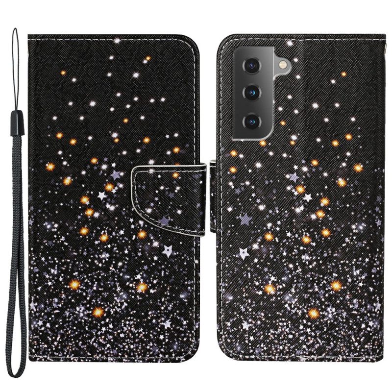 Custodia A Portafoglio Samsung Galaxy S22 Plus 5G Stelle E Paillettes Con Cordino